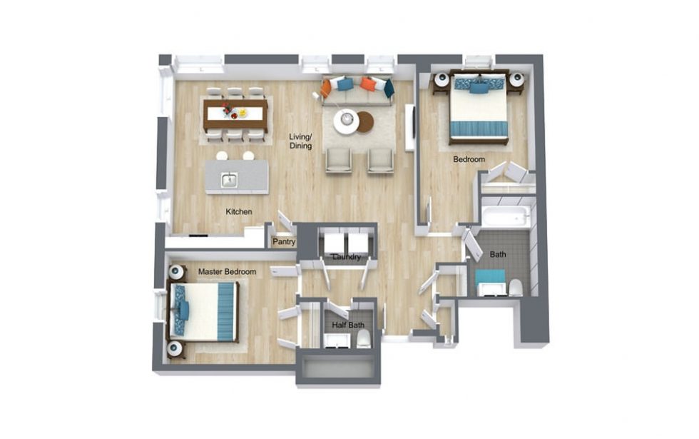 2 Bedroom Type B (2 Bed / 1.5 Bath / 1006 Sq. Ft) | The Lofts at 616